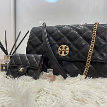 TORY BURCH Willa 霧面菱格紋皮革釦式中夾-黑色 歷史價格詳細信息