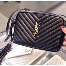 【YSL】Saint Laurent LOU牛皮魚子醬頭牛皮流蘇斜背/相機包(黑金) 歷史價格詳細信息
