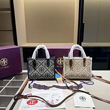 手提包 托裡伯奇爆款Monogram系列托特包藝員同款 帆布配牛皮面料 手提 肩背包 圖片實拍 折疊禮盒包裝 歷史價格詳細信息