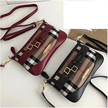 BURBERRY HOUSE經典格紋拼皮革肩背/斜背包(酒紅) 歷史價格詳細信息