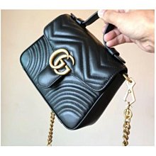 GUCCI GG Marmont系列荔枝紋雙層鏈帶肩/斜背包(中/黑色) 歷史價格詳細信息