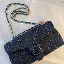 COACH 新款牛仔布釦式中夾單寧黑贈紙盒紙袋 歷史價格詳細信息