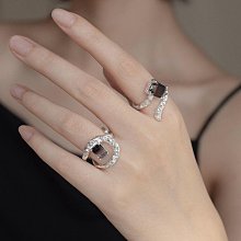 戒指女時尚個性食指歐美微鑲雙層方排鑽鑽鋯石鑲嵌戒指寬面指環-欣晴百貨 歷史價格詳細信息