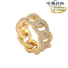 嘻哈鋯石古巴鏈戒指8mm鑲鋯石電鍍真金潮流男士戒指配飾-哈囉好物 歷史價格詳細信息