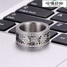 齒輪鑽戒指轉動鈦鋼機械個性男女情侶指環潮流時尚-哈囉好物 歷史價格詳細信息