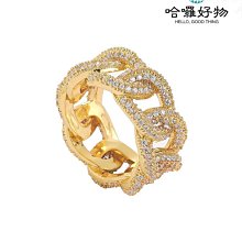 嘻哈鋯石古巴鏈戒指8mm鑲鋯石電鍍真金潮流男士戒指配飾-哈囉好物 歷史價格詳細信息