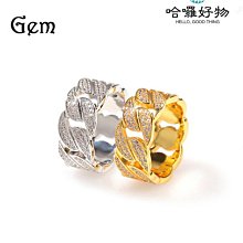 嘻哈鋯石古巴鏈戒指8mm鑲鋯石電鍍真金潮流男士戒指配飾-哈囉好物 歷史價格詳細信息