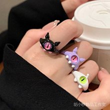 戒指大眼萌妹卡通怪獸開口戒指女年新款食指戒可愛設計閨蜜指環 歷史價格詳細信息