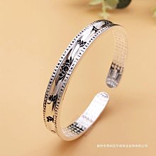 復古六字真言手鐲男白銅鍍銀雕刻鐲子女仿泰銀萬字心經開口手環 歷史價格詳細信息