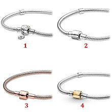 UU代購#Pandora潘多拉鍍銀蛇骨鏈風格手鏈四葉草固定夾式安全鏈DIY串珠吊飾 歷史價格詳細信息