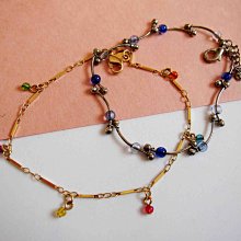 【戴大花2】Vintage- 金 銀 雙色 花草扭結   透光小珠 細緻美品   腳鏈X2  #G108 價格比較,價格查詢,歷史價格詳細信息