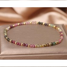 天然碧璽小多寶彩虹手鍊總重6.87gc位是一顆帕藍桶形回紋隔珠925銀鍍金的 收藏老物件 歷史價格詳細信息