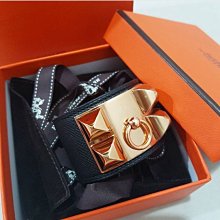 HERMES collier de chien金屬鉚釘鱷魚皮寬版手環 T年(黃x金/S) 歷史價格詳細信息