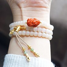 天然和闐玉/和田玉-藕粉玉 猛獁牙美人魚小公主設計單圈手串f 歷史價格詳細信息