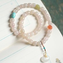 天然和闐玉/和田玉-藕粉玉 猛獁牙美人魚小公主設計單圈手串f 歷史價格詳細信息