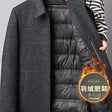 雙面羊毛呢大衣冬裝外套中年男士爸爸冬季棉衣加厚羽絨服脫卸爺爺-KBY科貝 歷史價格詳細信息