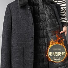 雙面羊毛呢大衣冬裝外套中年男士爸爸冬季棉衣加厚羽絨服脫卸爺爺-KBY科貝 歷史價格詳細信息