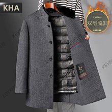 雙面羊毛呢大衣冬裝外套中年男士爸爸冬季棉衣加厚羽絨服脫卸爺爺-KBY科貝 歷史價格詳細信息