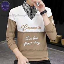 男襯衫休閒上衣打底 秋季假領帶襯衫男新款韓版寬鬆大尺碼港風男士長袖襯衫~時尚男裝 歷史價格詳細信息