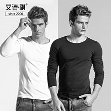 純棉長袖t恤男純白色圓領內搭內衣全棉秋冬季日常休閑打底衫上衣-正正男裝 歷史價格詳細信息