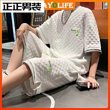 潮牌華夫格短袖T恤男士夏季假兩件寬松半袖體恤薄款圓領男裝t-正正男裝 歷史價格詳細信息