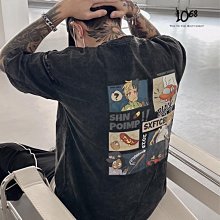 水洗做舊卡通動漫字母印花短袖T恤男裝ins高街潮流寬松休閑半截袖-靚仔男裝 歷史價格詳細信息
