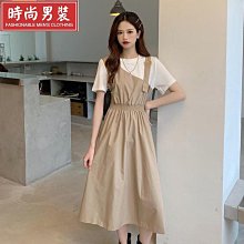 夏季女裝連身洋裝裙子大碼夏天大尺碼連身裙韓版長裙女2023新款時尚休閒連衣裙短袖a字裙假兩件拼接洋裝 歷史價格詳細信息
