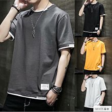 假兩件短袖t恤 破洞T恤 男破洞上衣連帽寬鬆短袖印花T恤 潮牌嘻哈拼色短T 男T恤 潮T 男五分袖上衣-MINTS名仕男裝 歷史價格詳細信息