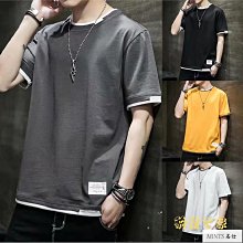 假兩件短袖t恤 破洞T恤 男破洞上衣連帽寬鬆短袖印花T恤 潮牌嘻哈拼色短T 男T恤 潮T 男五分袖上衣-MINTS名仕男裝 歷史價格詳細信息