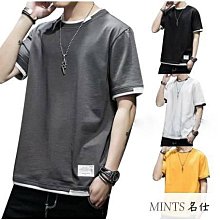 男假兩件短袖T恤 拼接T恤 五分袖 假兩件 韓版男裝 五分袖圓領假兩件短t 多層次穿搭T恤 印花T恤2130-MINTS名仕男裝 歷史價格詳細信息
