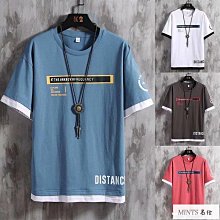 男假兩件短袖T恤 拼接T恤 五分袖 假兩件 韓版男裝 五分袖圓領假兩件短t 多層次穿搭T恤 印花T恤2130-MINTS名仕男裝 歷史價格詳細信息