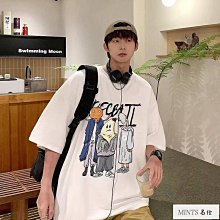 短袖男 短T男生 五分袖上衣男士 潮流青春流行圓領城市風貌寬松時尚潮牌潮夏季T恤短袖新款簡約 短袖上衣 KH1-MINTS名仕男裝 歷史價格詳細信息