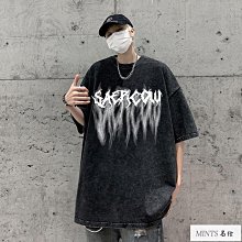 暗黑系做舊水洗無袖短t男 M-5XL 短袖背心男 大碼T恤衫 oversizeT恤 無袖背心 落肩無袖上衣男潮人屋服飾-MINTS名仕男裝 歷史價格詳細信息