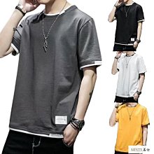 男假兩件短袖T恤 拼接T恤 五分袖 假兩件 韓版男裝 五分袖圓領假兩件短t 多層次穿搭T恤 印花T恤2130-MINTS名仕男裝 歷史價格詳細信息