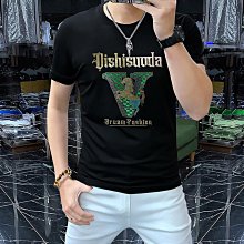 男士短袖T恤燙鉆字母絲光棉薄款男裝半袖圓領衫時尚透氣百搭 男短袖t 男裝 歷史價格詳細信息