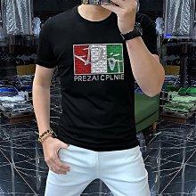 男士短袖T恤燙鉆字母絲光棉薄款男裝半袖圓領衫時尚透氣百搭 男短袖t 男裝 歷史價格詳細信息