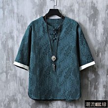 中國風男裝提花棉麻短袖T恤男夏季複古居士服新中式唐裝亞麻禪服 OM-MINTS名仕男裝 歷史價格詳細信息