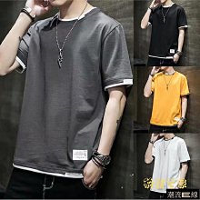 假兩件短袖t恤 破洞T恤 男破洞上衣連帽寬鬆短袖印花T恤 潮牌嘻哈拼色短T 男T恤 潮T 男五分袖上衣-MINTS名仕男裝 歷史價格詳細信息