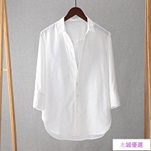 新品 男生棉麻七分袖襯衫 港風情侶立領襯衫 M-2XL日系男生襯衫 純色男生七分袖襯衫 男襯衣罩衫 男士襯衫外套 休閒襯 歷史價格詳細信息