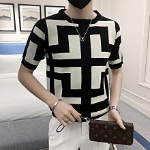 短袖針織衫男 中高領t恤 潮牌緊身彈力毛衣短袖 韓版潮流緊身打底衫-潮流e線 歷史價格詳細信息