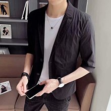 夏季薄款西裝外套男韓版修身霧藍色感雙開叉休閒西服套裝潮流 歷史價格詳細信息