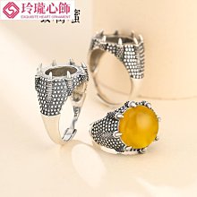 復古綠松石戒指空托925純銀戒托空托霸氣十字架蜜蠟碧玉戒指托-玲瓏心飾 歷史價格詳細信息
