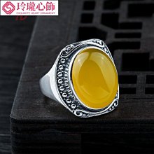 S925銀男士戒指蒙古綺紋鏤空鑲嵌黑瑪瑙民族風寬面指環情侶款潮流-哈囉好物 歷史價格詳細信息