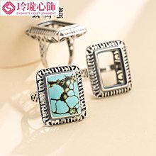 S925銀男士戒指空托 長方形戒麵蛋麵1234567890m DIY寶石鑲嵌送膠  7ZAS-玲瓏心飾 歷史價格詳細信息