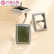 戒托純銀925銀戒指空托復古男女鑲嵌綠松石蜜蠟南紅13*18霸氣戒托-玲瓏心飾 歷史價格詳細信息