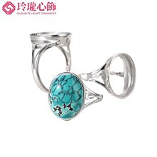 S925銀戒指托空托男女松石鑲托活口復古花紋戒托10*10-玲瓏心飾 歷史價格詳細信息