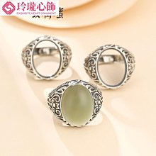 男女戒托 925純銀復古戒指空托活口琥珀蜜蠟綠松南紅碧玉戒托空托-玲瓏心飾 歷史價格詳細信息