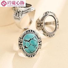 S925銀戒指托空托男女松石鑲托活口復古花紋戒托10*10-玲瓏心飾 歷史價格詳細信息