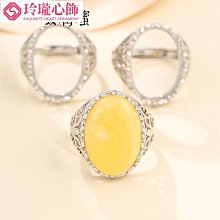 925純銀戒托鑲嵌蜜蠟琥珀戒面戒指空托diy活口戒指托1622女戒托-玲瓏心飾 歷史價格詳細信息