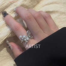 珍珠蝴蝶戒指女法式輕奢復古高級感氣質女生網紅食指指環可調節 歷史價格詳細信息